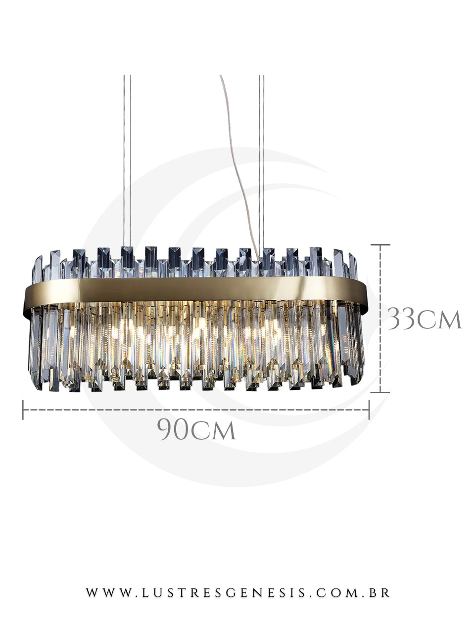 Medidas Lustre de Cristal Pendente Glow com Detalhes em Bronze